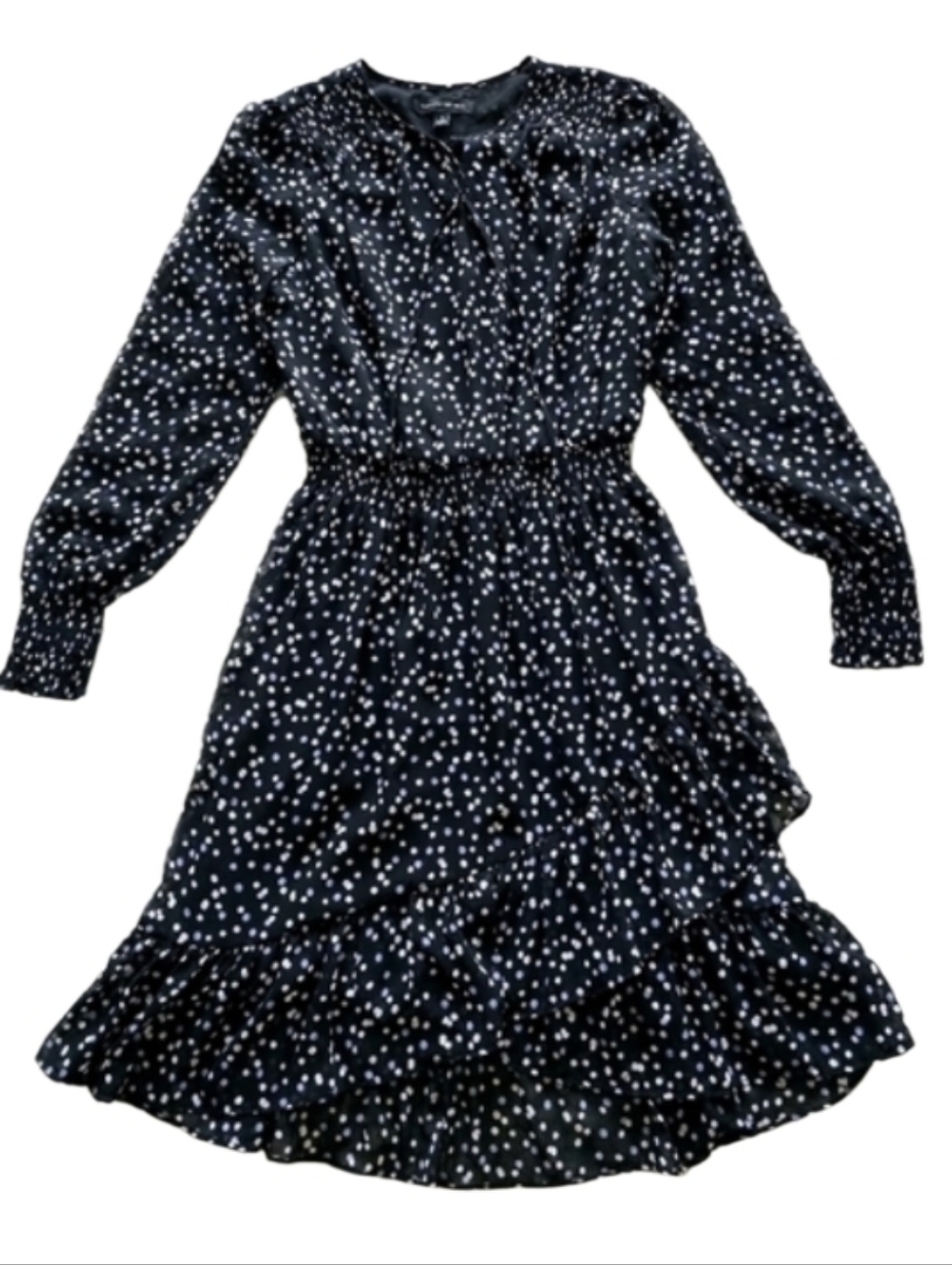 Banana Republic Womens Polka Dot Mini Dress Size 2 Black Purple Ruffle Flowy - Picture 8 of 10